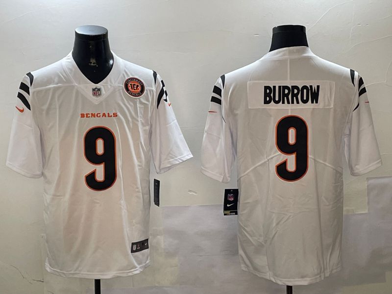 Men Cincinnati Bengals #9 Burrow White Second generation 2024 Nike Limited NFL Jersey style 2